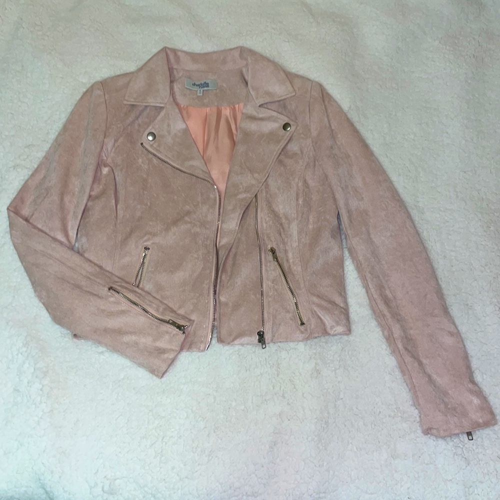 Baby Pink Faux Suede Moto/Biker Jacket